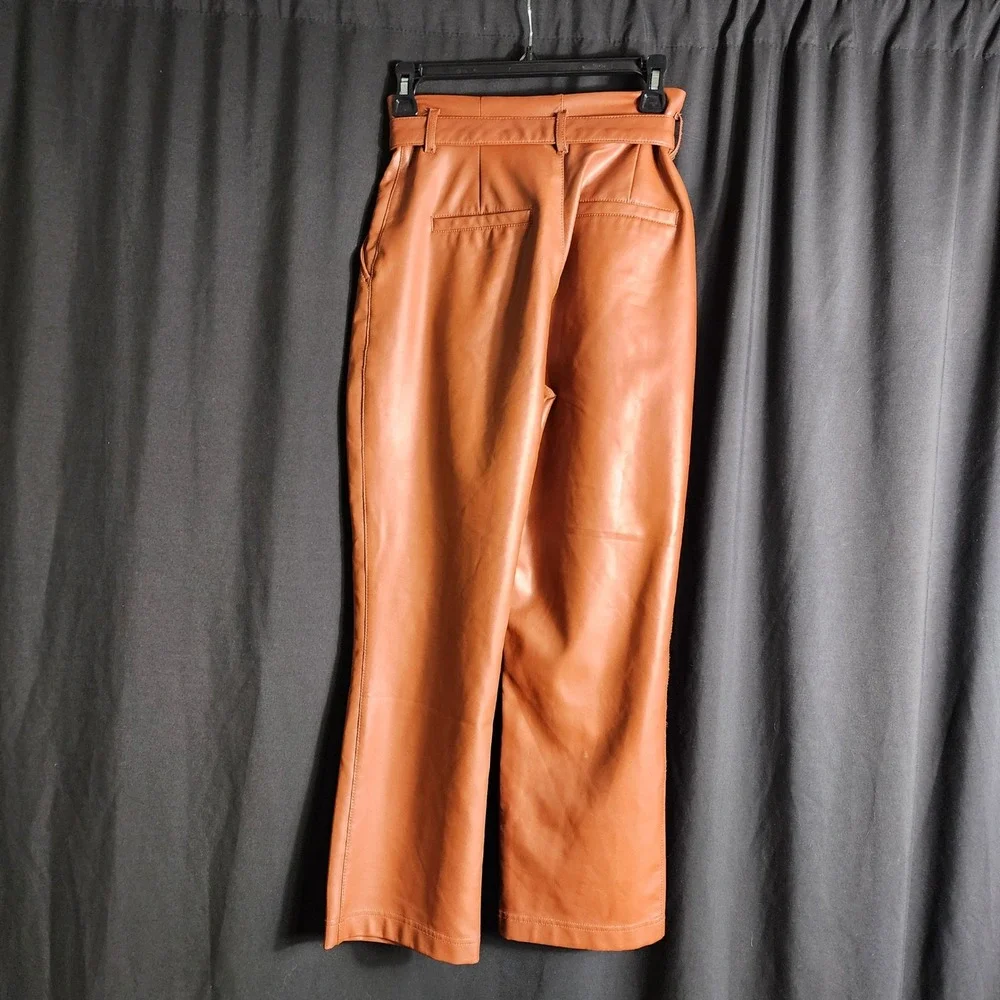 Abercrombie & Fitch Cognac Faux Leather Paperbag Waist Pants‎ XS Brown Straight